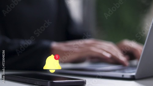 Alert notification concept. Push Notifications, Web Reminders, Time Table and Announcements. Businessman working with virtual notification icon.