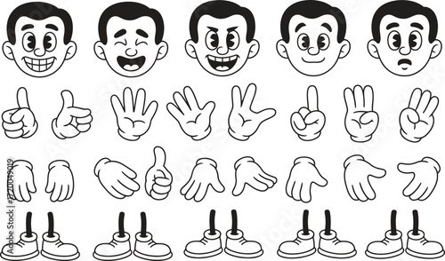 Collection of cartoon character body parts for animation and illustration