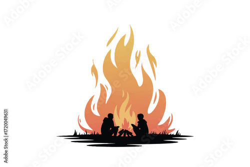 Campfire Silhouette Vector — High-Quality Black Icon