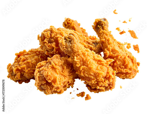 Crispy golden fried chicken drumsticks piled together, showcasing a delicious and appetizing texture.
