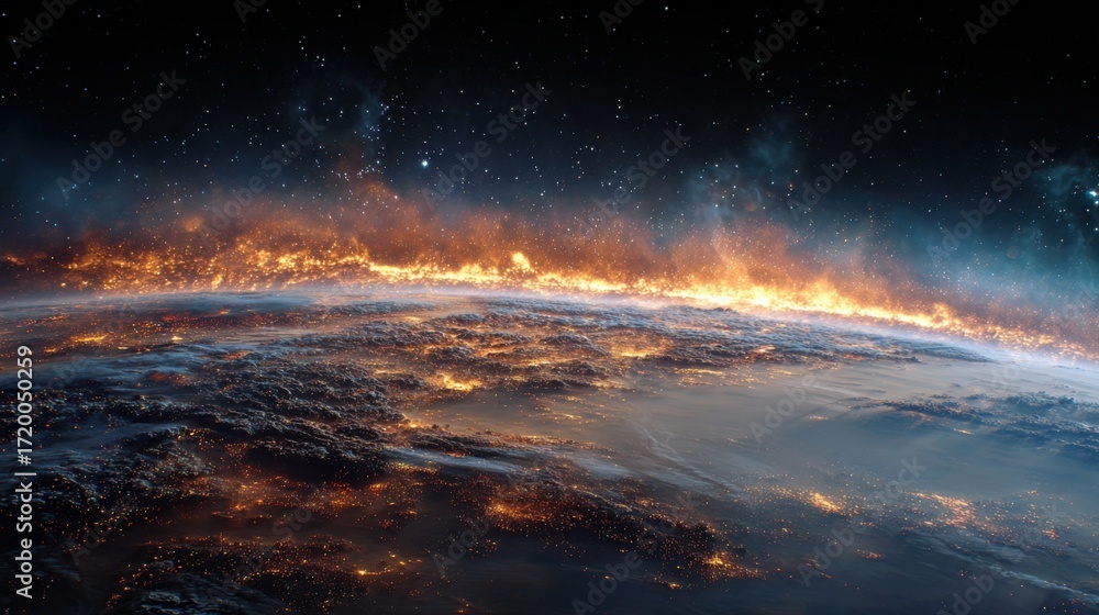 Fototapeta premium fiery planet night lights space