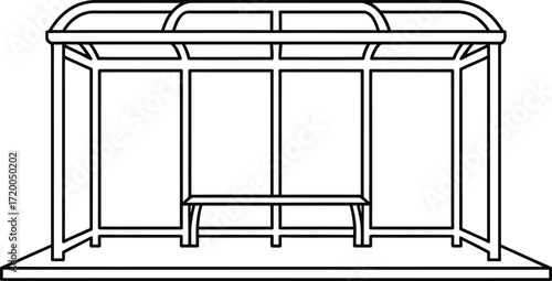 Simple line drawing of an empty bus stop shelter with bench