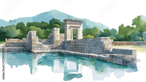 Butrint. Butrint watercolor vector illustration