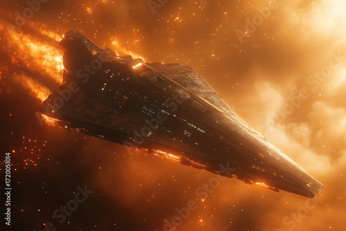 Star Wars spaceship soaring through clouds.