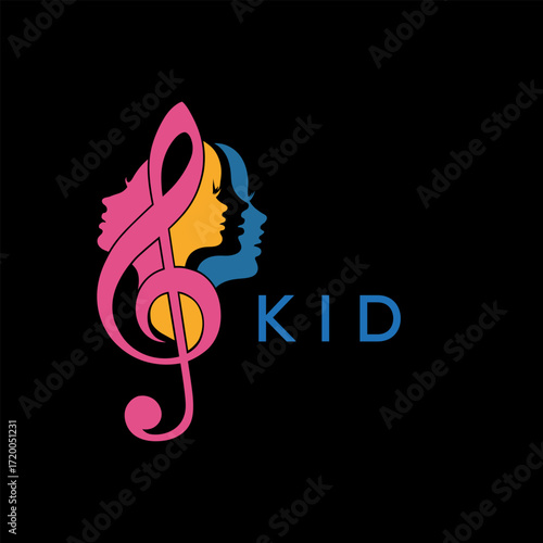 "Colorful Female Silhouettes with Treble Clef Music Symbol on Black Background – KID Later Logo, Empowerment, Diversity & Art Concept"
