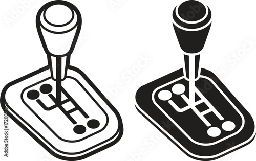 Two isometric views of a car s automatic transmission gear shifter