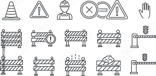 Vector Illustration of Traffic Barrier and Safety Symbols for Construction and Road Work