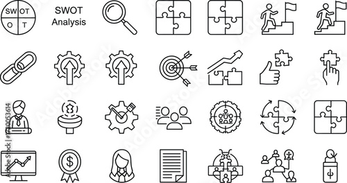 Strategic Planning Icons SWOT Analysis, Teamwork, and Growth