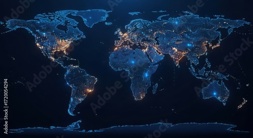 Fototapeta Naklejka Na Ścianę i Meble -  Global network of lights showing cities and infrastructure across the world at night
