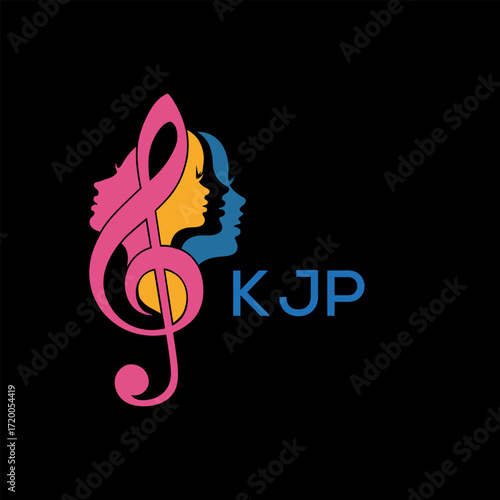 "Colorful Female Silhouettes with Treble Clef Music Symbol on Black Background – KJP Later Logo, Empowerment, Diversity & Art Concept"
