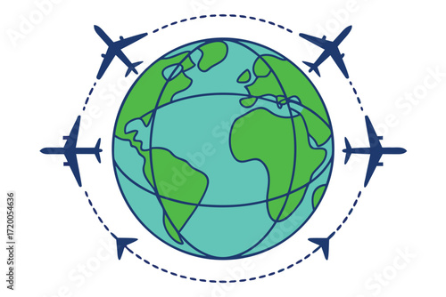 Airplanes Circling the Globe Illustrating Global Travel and Connectivity world earth