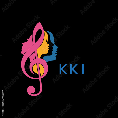 "Colorful Female Silhouettes with Treble Clef Music Symbol on Black Background – KKI Later Logo, Empowerment, Diversity & Art Concept"
