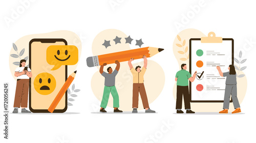 Vector art of customer feedback and satisfaction survey illustration