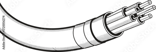 Hand drawn illustration of a thick electrical cable with multiple wires inside