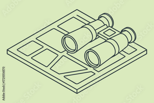 Isometric Binoculars on Grid Paper Outline optics observation
