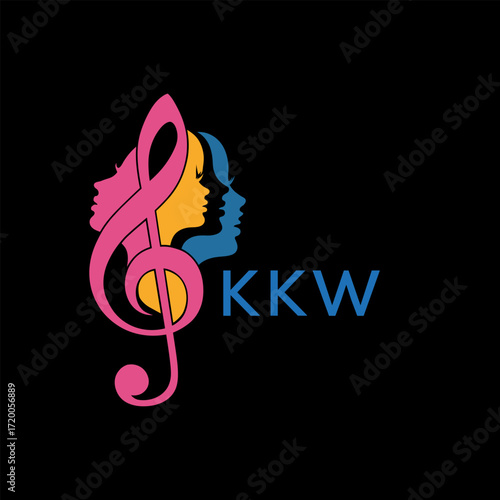 "Colorful Female Silhouettes with Treble Clef Music Symbol on Black Background – KKW Later Logo, Empowerment, Diversity & Art Concept"

KKW music logo, KKW feminine logo, KKW female silhouettes, KKW d