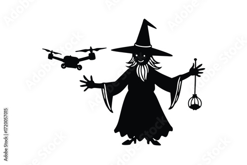 halloween witch with broom vector design icon art logo