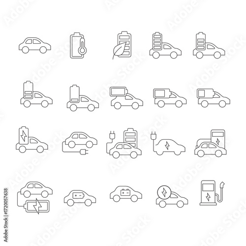 Large Set of Diverse Outline Electric Vehicle Icons