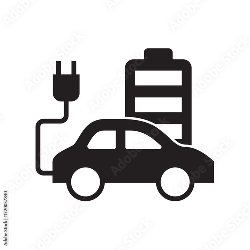 Solid Glyph Electric Car with Charging Cable Status