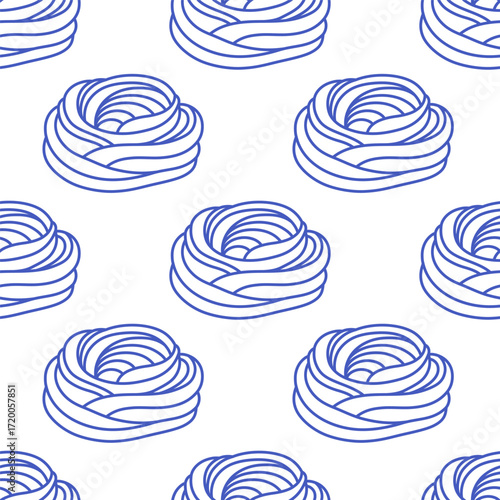 Seamless pattern with hand drawn doodle tagliatelle Italian pasta. Italian cuisine gourmet food elements. Design for banner, wallpaper, wrapping paper, background, card, poster. Vector illustration