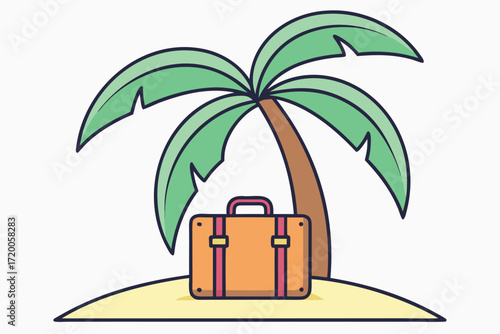 Suitcase Underneath A Palm Tree On A Sandy Island luggage travel