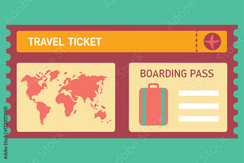 Travel ticket with world map and boarding pass illustration passport airplane