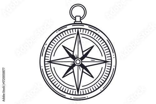 Vintage Compass Rose Line Art Illustration antique navigation