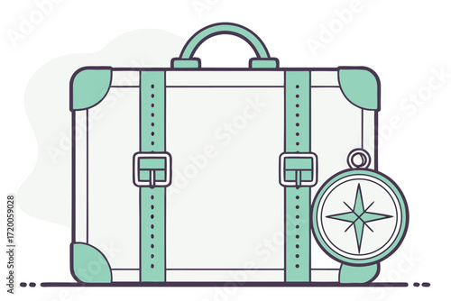 Vintage Suitcase With Buckles And A Compass On White Background luggage travel