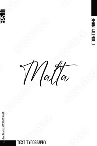 Malta  -Country Name Modern Cursive Typography Text Lettering Design