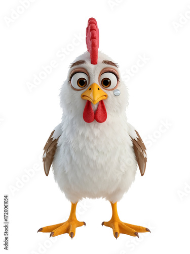 Crying Cartoon Chicken with Red Wattle on transparent background. Black Background bird fowl isolated on a transparent background