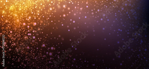 Blurred sparkles of gold and purple create a magical, dreamlike background, offering a sense of wonder with its gradient fade and luminous, soft focus aesthetic, perfect for festive design