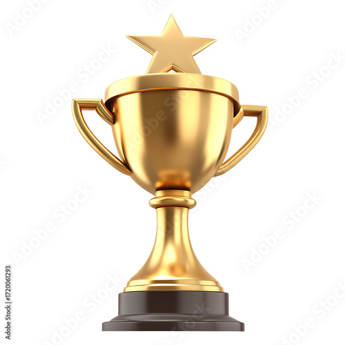 Golden trophy with star on top isolated on a transparent background award winner