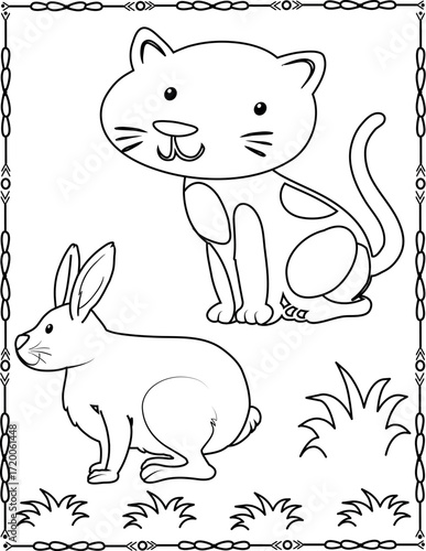 Easy Rabbit and cat Drawing For Kids And Toddlers, Coloring Drawing Painting rabbit.