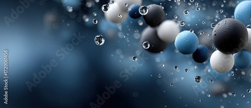 Floating spheres and bubbles in varying sizes create an engaging abstract display of color and light, evoking a sense of tranquility