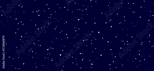 A striking illustration showcases a deep navy blue background populated with numerous scattered white dots of varying sizes, resembling a celestial starfield pattern