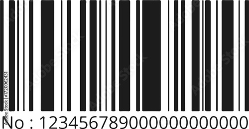 "Barcode Icon with Long Numerical Sequence – Black and White Product Identifier for Inventory, Retail, and Packaging Design"