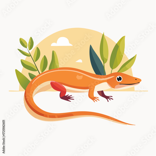 Orange Lizard Illustration A Vibrant Digital Art Depicting a Gecko in a Nature-Inspired Scene
