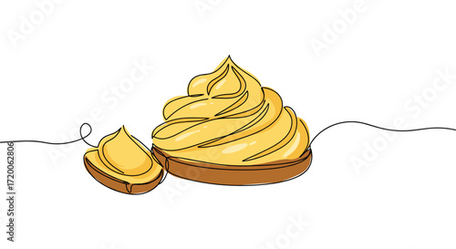 8Delicious golden cream dessert with a smooth texture on a white background copy space
