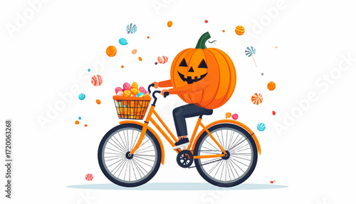 Halloween Fun A Pumpkin-Headed Cyclist on a Festive Ride