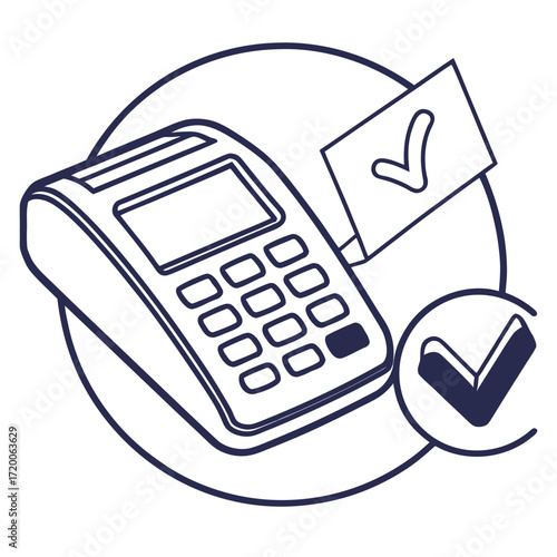 Point of sale terminal with card and check mark