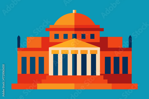 Stylized illustration of a grand governmental building with a dome and columns