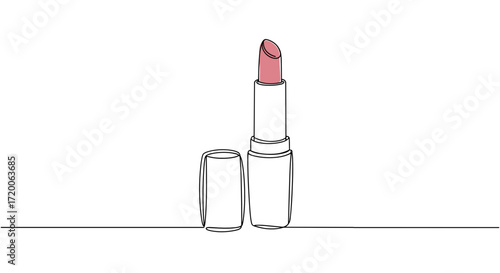 Lipstick in pink shade with case on white background, simple illustration, copy space