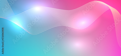 Abstract teal to pink gradient backdrop features glowing white wave lines, creating a modern and vibrant graphic with soft lighting effects and a visually dynamic design