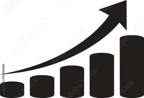 Black silhouette of a bar graph with an upward trending arrow