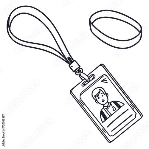 Illustration of a lanyard with an id card and wristband