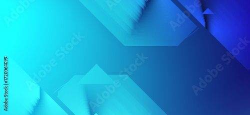 Abstract geometric shapes create a modern design with a cool gradient transitioning from vibrant cyan to deep blue, lending a sense of depth and contemporary style