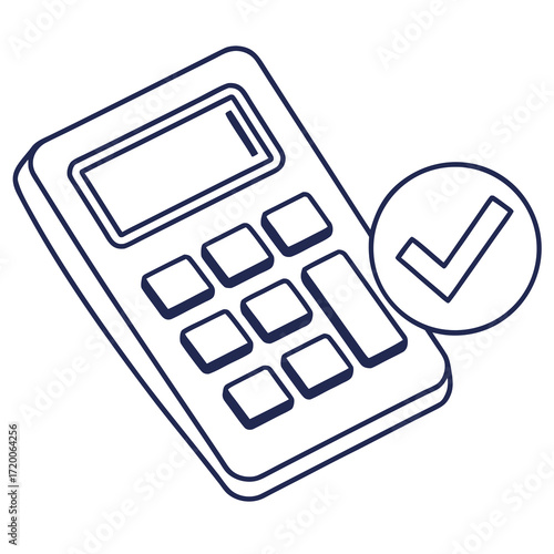 Calculator with check mark for approval icon