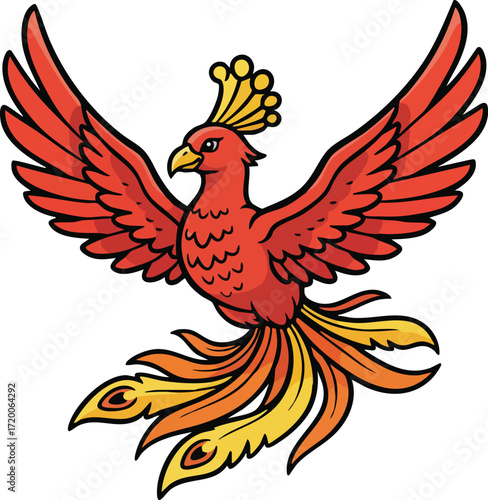 Phoenix Houou Japanese Mythical Bird Vector Illustration