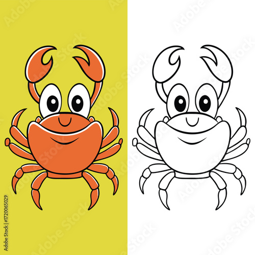 crab coloring page for kids. Vector cartoon character. Educational game. educational worksheets for kindergarten.