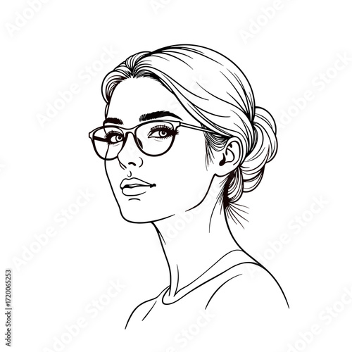 Young woman wearing glasses and looking confidently to the side  
